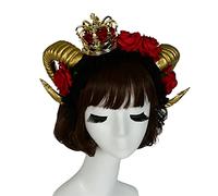Ldabrye Serre-tête d'Halloween en corne de bœuf gothique avec fleur de rose, voile de taureau, accessoires de cheveux pour femmes et filles