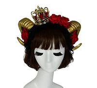 Ldabrye Serre-tête d'Halloween en corne de bœuf gothique avec fleur de rose, voile de taureau, accessoires de cheveux pour femmes et filles