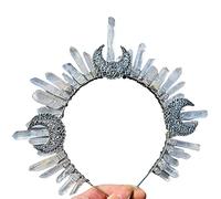Ldabrye Serre-tête en cristal naturel pour bijoux en quartz brut, diadème, couronne de sorcière, lune, sorcière, mariage, pour déesse du soleil, accessoires photo, accessoires pour cheveux pour femme