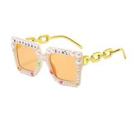 Ldabrye Vintage Props Lunettes de soleil surdimensionnées légères perles polarisées pour anniversaire fille nuances tendance mariage lunettes de soleil avec perles, b