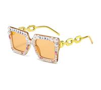 Ldabrye Vintage Props Lunettes de soleil surdimensionnées légères perles polarisées pour anniversaire fille nuances tendance mariage lunettes de soleil avec perles, a