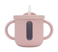Ldafava Tasses en silicone gobeurs doubles poignées pour tout-petit tasse de tasse de fuite couvercle léger portable pour voyager à domicile 2 pièces ensemble (Rose)