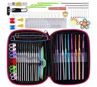 LDAUYZLING 100 pièces/ensemble outil de tricot de pull 22 ensemble de Crochet en métal aiguilles Kit d'outils de couture avec accessoires de bricolage (Rose Rouge)