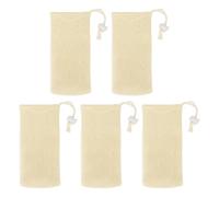 LDAUYZLING 5 pièces Pochettes à Savon en Maille Doux Multi-Couches Filet de Mousse Porte-Savon avec Cordon Sacs pour Salle de Bain Beige