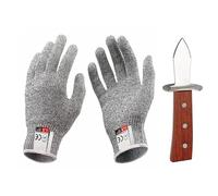 LdawyDE Couteau Huitre, Lancette à Huîtres, Couteau avec Manche en Bois et 1 paire de Gants Résistants Aux Coupures(XL), Lame en Acier Inoxydable pour Crustacés et Fruits de Mer