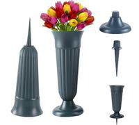LdawyDE Lot de 2 vases funéraires avec piquet de terre - En plastique - 21 x 10 cm - Pour fleurs humides et sèches