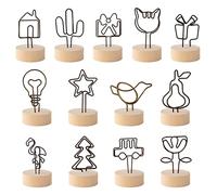 LdawyDE Pince Mémo, Memo Clip Support 13 Pièces Support Photo Pince Base en Bois Porte-Memo Clips Carte Note Table Support pour Décoration de Mariage Fête Photo Maison