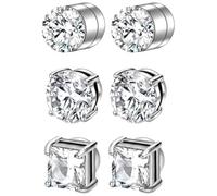 LDBEMG 3 Paires Boucles d'Oreilles Clips Auriculaires Sans Perçage, Zircons Éclatants & Attache Magnétique Antichute, Confort Doux pour Homme et Femme, Idéal Bureau ou Soirée