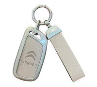 LDBKFD Étui de Clé Voiture en Cuir pour Citroen Nemo Estate 2009-2020, Pochette Étanche Anti-Rayures avec Crochet Métallique,Grey-Bracelet Model-Type C