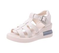 LDBM Ladies Summer Hollow Buckle Sandals Open Toe Casual Retro Flat Roman Sandals for Street Shopping(Beige1,8.5)