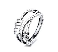 Ldbuejiaja Bague argentée vintage européenne et américaine thaïlandaise, tempérament tendance, féminine, trois anneaux pour index intelligent, anxiété, avec perles pour hommes et femmes