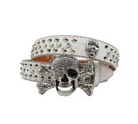 Ldbuejiaja Blingbling Ceinture avec boucle tête de mort, pour tous les âges, strass, rivets, pantalons, danse de rue, occidental, accrocheur, Blanc., L