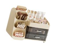 Ldbuejiaja Boîte de rangement transparente pour maquillage, plusieurs sections pour une organisation efficace des cosmétiques, design compact, économise la valise de maquillage spatiale, beige