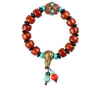Ldbuejiaja Bracelet avec breloques tibétaines, turquoise verte, bracelet de perles avec os de yak perles de cuivre, design extensible pour un usage quotidien, bracelet élastique de prière, taille