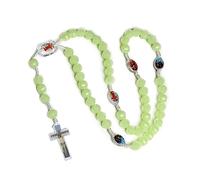 Ldbuejiaja Glow In Dark Cross Rosaire Collier Suspendu Pendell Artisanat Collier de Perles Rondes pour Le Chapelet Catholique Collier de Fête de Noël pour Hommes