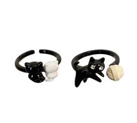 Ldbuejiaja Lot de 2 bagues ouvertes avec chat noir, bagues de mariage, accessoires de doigt, bijoux, doigts esthétiques féminins pour adolescentes