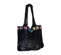 Ldbuejiaja Sac de plage brodé avec intérieur spacieux, sac à bandoulière creux, sac à main en tricot au crochet pour tous les jours, sac à main de grande capacité, Noir , One Size
