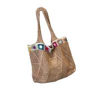 Ldbuejiaja Sac de plage brodé avec intérieur spacieux, sac à bandoulière creux, sac à main en tricot au crochet pour tous les jours, sac à main de grande capacité, kaki, One Size