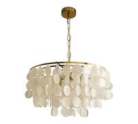 LDCBFTR Chandelier côtier Capiz Sequare Round Moderne pour Manger de la Cuisine de Salle de Bain de Salle de Bain Plafond Lampe Suspendue (60 cm)