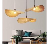 LDCBFTR Chandeliers en Osier côtier Boho pour Salle à Manger Chapeau Paille Naturel rotin Bambou Bambou Grande île Feuille légère Plafond plafonnier palissade