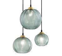LDCBFTR Éclairage Suspension Moderne à 3 lumières en Verre rayé Vert, Lustre Nordique nervuré, grappe Noire du Milieu du siècle pour îlot de Cuisine (L1123)