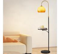 LDCBFTR Lampadaire à Arc Moderne pour Salon Lampe Haute sur Pied du Milieu du siècle avec Table et Abat-Jour en Verre à dôme Orange Poteau en Fer antirouille Lampe Haute Base E27 pour lampadaires de