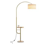 LDCBFTR Lampadaire Arc avec Plateau Lampe sur Poteau à Hauteur réglable Abat-Jour en Lin Lampe sur Pied en Fer doré Lumières Verticales de Luxe Lampes de Lecture sur Pied d'angle 3 températures de