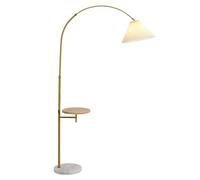 LDCBFTR Lampadaire doré Lampes de Sol à Arc latéral pour canapé Abat-Jour en Lin plissé Lampe Haute avec Plateau Créativité Nordique Lampe sur Poteau en Fer Lampe de Lecture d'angle Verticale Base en