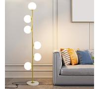 LDCBFTR Lampadaire Globe en Verre Blanc givré à 6 lumières, Lampe sur Pied Moderne du Milieu du siècle, doré, 3 températures de Couleur, lampadaire d'angle Haut avec Interrupteur au Pied pour Bureau,