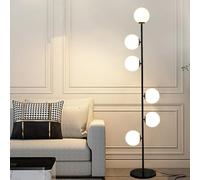 LDCBFTR Lampadaire Globe en Verre Blanc givré à 6 lumières, Lampe sur Pied Moderne du Milieu du siècle, doré, 3 températures de Couleur, lampadaire d'angle Haut avec Interrupteur au Pied pour Bureau,