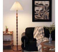 LDCBFTR Lampadaire Mid Century 62,2" en Lin et Fer à Grain de Bois Lampe sur Pied LED E26 à intensité Variable avec Corps en Grain de Bois Couleur Noyer pour Salon, Chambre à Coucher, Bureau
