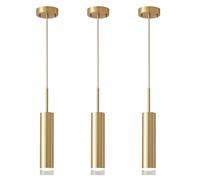 LDCBFTR Lighting Lot de 3 Lampes suspendues industrielles à LED dorées à Long Tube du Milieu du siècle, Mini Cylindre en Laiton à Douille Moderne, luminaires Suspendus pour îlot de Cuisine, Petits