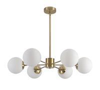 LDCBFTR Lustre Globe Spoutnik à 6 lumières en Verre de Lait Moderne doré, Lustre Spoutnik du Milieu du siècle, éclairage Suspendu, lustres en Laiton brossé (Or + Blanc)