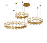 LDCBFTR Lustres à Haut Plafond Lustre d'escalier doré 3 lumières Lustres Modernes Éclairage LED Anneau de Suspension à intensité Variable Plafonnier réglable Lustre Rond de Ferme pour entrée Foyer
