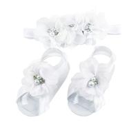 LDDCX Bandeaux papillon au crochet pour bébé fille et sandales pieds nus en tricot à fleurs (BBFJ3) (fleur blanche)