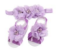 LDDCX Bandeaux papillon en crochet pour bébé fille et sandales pieds nus en tricot à fleurs (BBFJ3) (lavande)