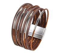 LDDIFHWW Bracelet Femme Multirangs Manchette Cuir PU Fermoir Sécurisé Élégant Utilisation Aisée Adapté à La Mode Quotidienne Loisirs Bureau, Brun Foncé