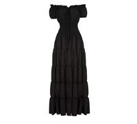 LDDIFHWW Chemise Médiévale Ensemble Robe Femme Élégante Coton Mi-longue Élastique Col Large Polyester Idéale pour Mariage Festival Quotidien, noir M