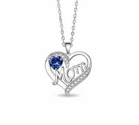 LDDIFHWW Collier Collier Pendentif Collier Médaillon Collier Chaîne avec Cœur et Maman Entrelacés Cuivre Brillant de Pierres Zircon Symbole d'Attachement, Or Blanc+Bleu Foncé
