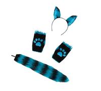 LDDIFHWW Costume Cosplay Accessoires Oreilles Peluche Bandeau Queue Gants Matière Souple Adaptée Aux Enfants Adultes Fête Spectacle Anniversaire Décoration Hal, Bleu