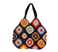 LDDIFHWW Sac Bandoulière pour Femme, Sac de Décontracté, Style Ethnique, Idéal pour Les Vacances, L'été, Accessoire Photo, Chic, Fait Main, Noir