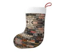 LDGSUPH Ancienne chaussette de Noël double face avec imprimé festif pour cheminée, décoration d'arbre - Doublure en flanelle de polyester - Fournitures de fête du Nouvel An