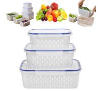 LDGSUPH Bac de conservation pour fruits rouges et autres fruits au réfrigérateur - un tiroir de rangement hermétique qui prolonge (Bleu-3pcs)