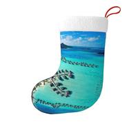 LDGSUPH Beauty Beach Chaussette de Noël double face imprimée festive à suspendre pour cheminée, décoration d'arbre - Doublure en flanelle de polyester - Fournitures de fête du Nouvel An (lot de 1)