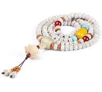 LDGSUPH Bracelet bouddhiste tibétain 108 perles, étoile lune Bodhi avec pendentif Lotus/Bouddha, méditation, collier de prière Mala en bois naturel
