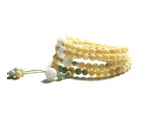 LDGSUPH Bracelet Mala, 108 perles Bodhi, bouddhiste tibétain avec accessoires de lotus, bijoux méditation, collier prière en bois naturel