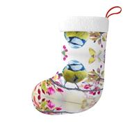 LDGSUPH Chaussette de Noël double face motif oiseau et fleur rouge à suspendre pour cheminée, décoration d'arbre - Doublure en flanelle de polyester - Fournitures de fête du Nouvel An (1 pièce)