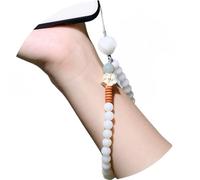 LDGSUPH Décoration de lanière téléphone avec perles racine Bodhi, breloques portable en bois, dragonne perlée, ornements bouddhistes(White)