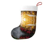 LDGSUPH Italian Old Street Chaussette de Noël double face à imprimé festif à suspendre pour cheminée, décoration d'arbre - Doublure en flanelle de polyester - Fournitures de fête du Nouvel An (lot de