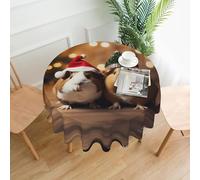 LDGSUPH Nappe ronde en polyester imperméable et lavable pour salle à manger intérieure ou extérieure, fête, mariage, motif cochons d'Inde mignons portant un chapeau de Noël, 152,4 cm